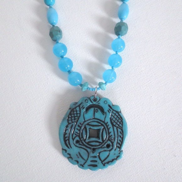 NWOT New OOAK New Handmade Turquoise Beaded Pendant Necklace - Picture 4 of 4